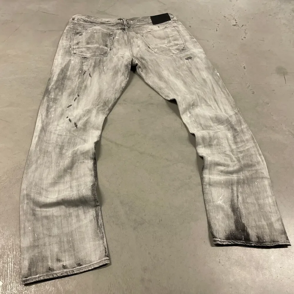 Y2K vintage gray ash wash prps slim distressed ripped paint splatter Jeans 40x34
